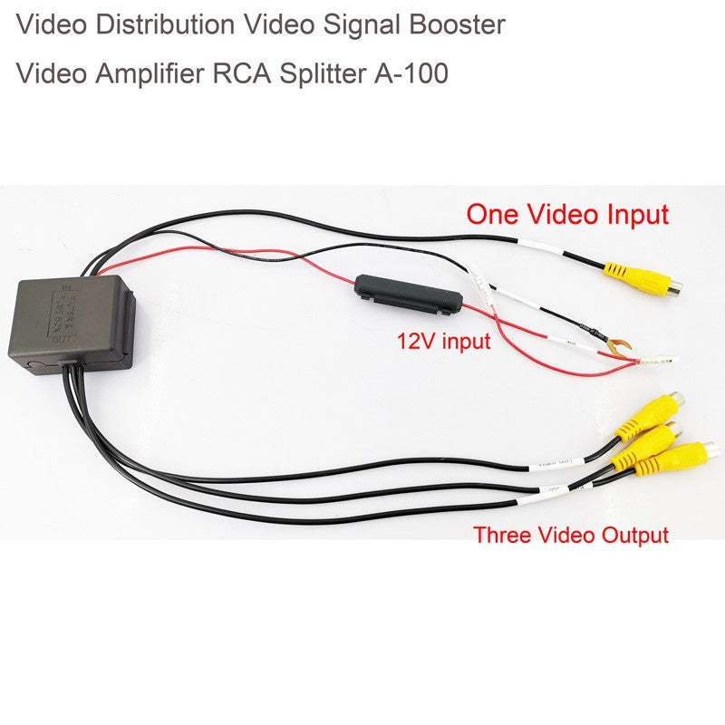 A-100 RCA Video Splitter & Signal Booster – 1 Input to 3 Output Car Video Amplifier for Headrest, Roof & Sun Visor Monitors